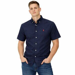 Ralph Lauren Mens Shirt Size XXL Navy Blue Button-Down Short Sleeve Casual Top